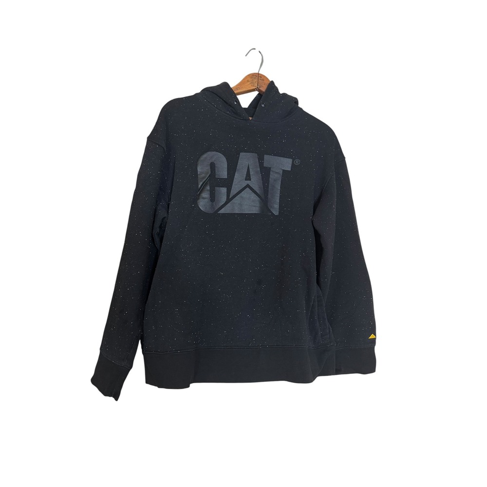 Caterpillar CAT Womens Speckled Fleece Hoodie‎ Black Logo Sweatshirt Size L - Picture 2 of 6